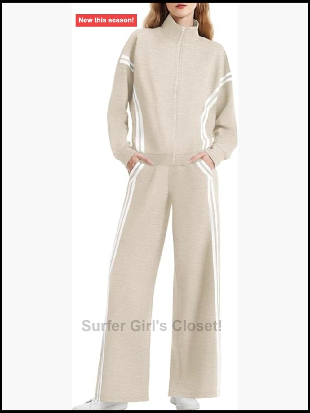 2 Piece Lounge Set Zip Up Sweatsuit Contrast Striped Wide Leg Jogging Pants